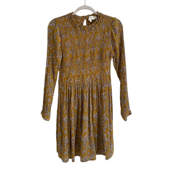 Bohme Yellow White Floral Peasant Long Sleeve Flowing Mini Dress Size Medium - Picture 1 of 16